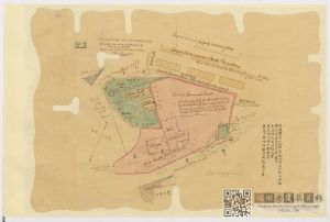 马限山顶英国所购副领事馆地皮大致测绘图（红色区域为英国领事馆已租地皮，蓝色区域为英国领事馆将租地皮，其中船政局已在北部地块内兴建平房两座）