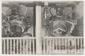 1908年，福州寄往德国的明信片，正面为涌泉寺天王殿中的西方广目天王、北方多闻天王像（来源：林轶南收藏）
